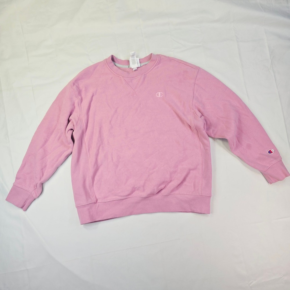 Champion Reverse Weave Sweatshirt Unisex Large Pink Embroidered Logo Pullover